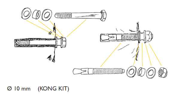 Ankerpunten gemaakt met de KONG-kit.